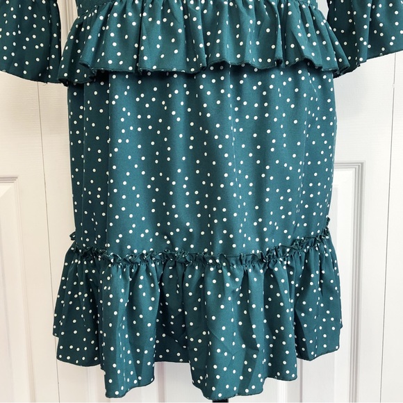 Feminine Teal Green & White Polka Dot Ruffle Trim Mini Dress - Picture 16 of 16